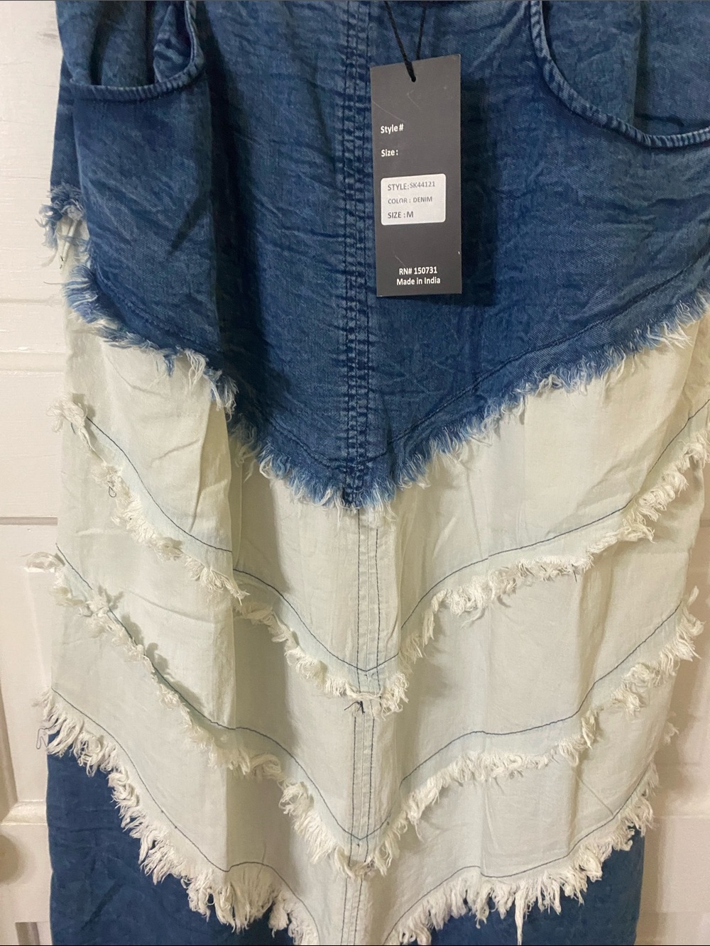 NWT Young Threads Boho Distressed Denim Tiered Maxi Skirt - Medium - Picture 4 of 10